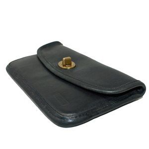 Vintage Coach Turn Lock Clutch Wallet in Black Leather with Blue & White Lining